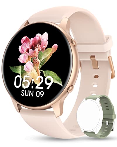 Round Smart Watches for Women, 2022 HD LCD Smartwatch iPhone/Samsung Compatible, 3ATM Waterproof Fitness Watch Monitor for Heart Rate, Blood Oxygen, Sleep, Activity Tracker with Steps, Calories