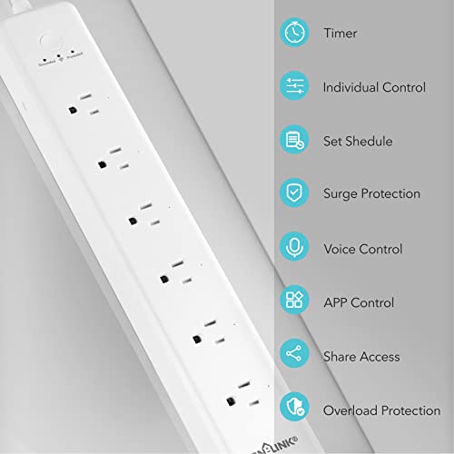 BN-LINK Smart Power Strip Compatible with Alexa Google Home, Smart Plug WiFi Outlets Surge Protector with 4 USB 6 Charging Port Multi Plug Extender,15A