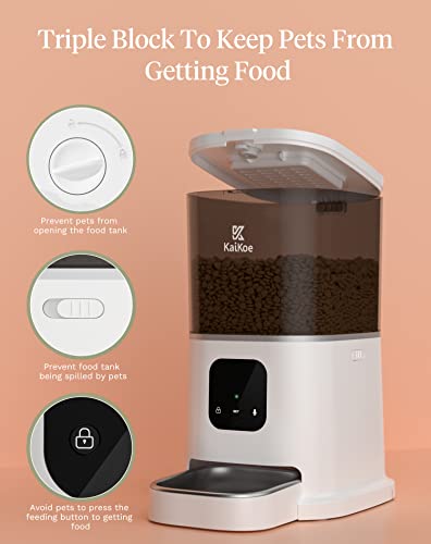 Kaikoe Automatic Cat Feeder, WiFi Enabled 6L Auto Pet Dry Food Dispenser, Smarter App Control, Programmable Meal, Triple Food Preservation Clog-Free Design Pet Feeder for Small/Medium Pets