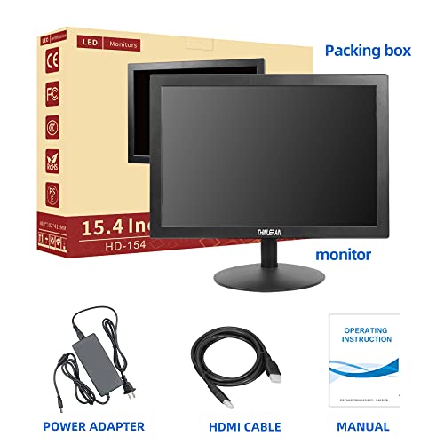 Thinlerain 15 inch PC Monitor Desktop Monitor with 1440×900, Small Monitor with 16:10 LED Monitor, TFT Panel, 60 Hz, 5Ms, VGA, HDMI, Built-in Speakers