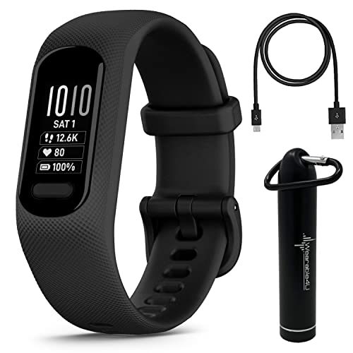 Garmin Vivosmart 5 Smart Fitness and Health Tracker, Black Case with Wearable4U E-Power Bundle (Black/ Black)