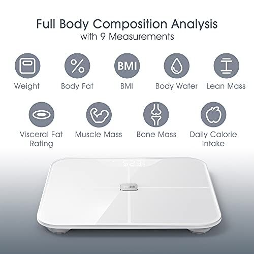 iHealth Nexus Body Fat Scale Smart BMI Scale Digital Bathroom Bluetooth Weight Scale, Body Composition Analyzer with Tempered Glass Platform, Large LED Backlit with Smartphone App, 400 lbs - White