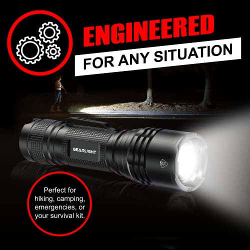 GearLight TAC LED Flashlight Pack - 2 Super Bright, Compact Tactical Flashlights with High Lumens for Outdoor Activity & Emergency Use - Gifts for Men & Women - Black