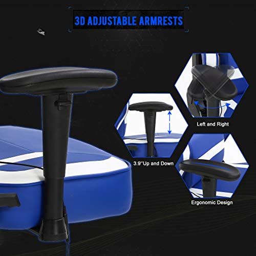 Gaming Chair Big and Tall Video Office Chair 500lb Wide Seat Desk Chair with Lumbar Support Headrest 2D Arms Task Swivel Ergonomic High Back PU Adjustable Massage Racing Computer Chair for Adults