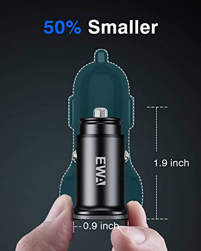 EWA USB C Car Charger, 40W(20W+20W) Dual PD Port Smallest iPhone 13 Car Charger, All Metal Car Charger Adapter, Fast Charging Compatible with iPhone 13/12/Pro/Pro Max/Mini/MagSafe, Galaxy S20/S10