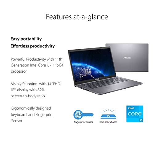 ASUS VivoBook 14 Laptop Computer, 14” IPS FHD Display, Intel Core i3-1115G4 Processor, 4GB DDR4, 128GB PCIe SSD, Fingerprint Reader, Windows 11 Home in S Mode, Slate Grey, F415EA-AS31