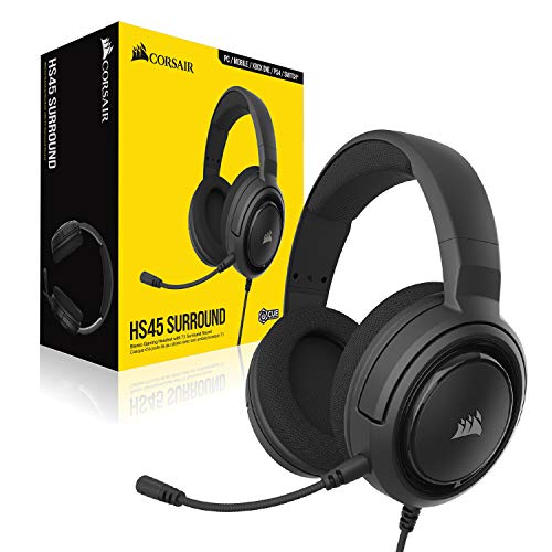 Corsair HS45-7.1 Virtual Surround Sound Gaming Headset w/USB DAC - Memory Foam Earcups - Discord Certified - Works with PC, Xbox Series X, Xbox Series S, PS5, PS4, Nintendo Switch, MacOS - Carbon