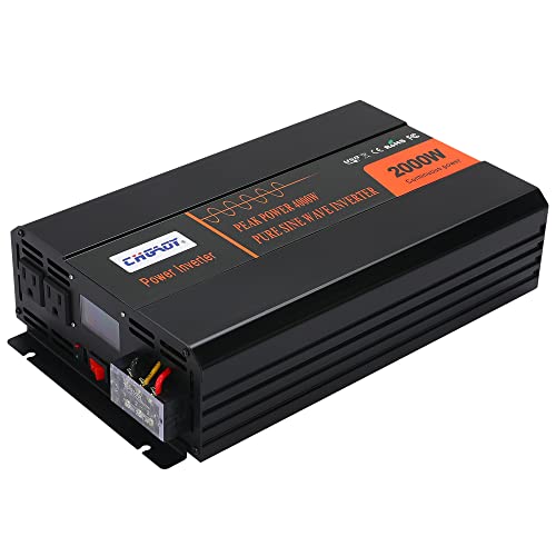 CHGAOY 2000W Power Inverter Pure Sine Wave Inverter DC 12V to 120V AC Car Inverter with LCD Digital Display Remote Control USB