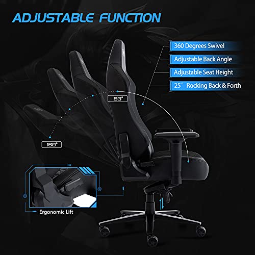 SMAX Gaming Chair with Full Mold Foam De Luxe Version Gamer Chair 4D Adjustable Armrests Premium Carbon Fiber Fabric and PU Leather Headrest Lumbar Support Video Game Chairs for Adults Black