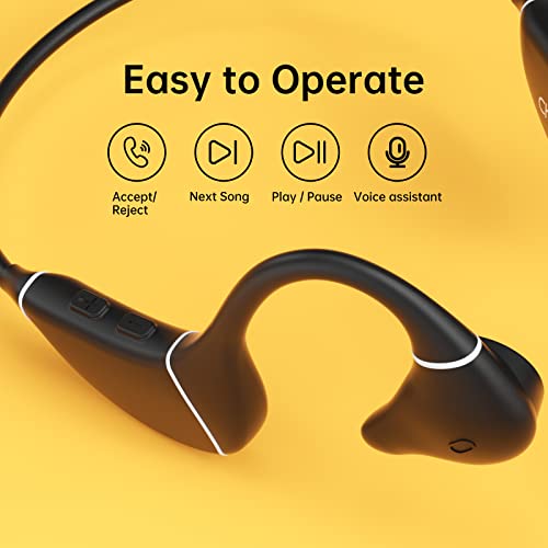 Bone Conduction Headphones bluetooth, Open-Ear Headphones with Mic,Bluetooth 5.2 Wireless Earphones up to 6h Playtime, IPX7 Waterproof Sport Earphones for Swimming Running Cycling Hiking Driving Black