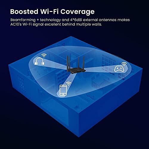 Tenda AC10U Smart Gigabit Wi-Fi Router AC1200 Dual Band w/Parental Control + MU-MIMO + Smart WiFi App Management + USB Port
