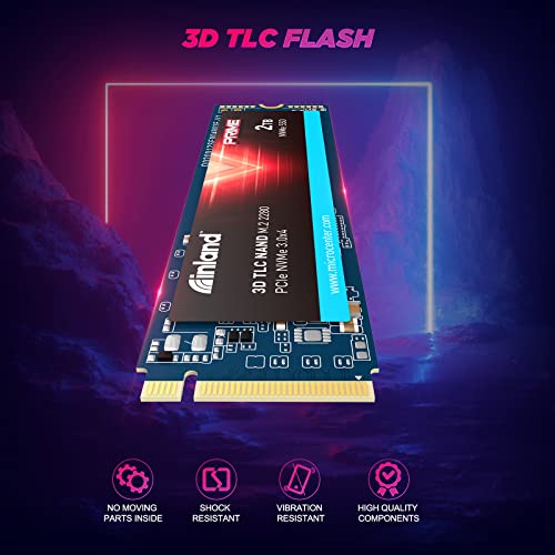 Inland Prime 2TB NVME PCIe M.2 2280 Gen 3x4 TLC 3D NAND SSD Internal Solid State Drive, Read/Write Speed up to 3300MB/s and 3000MB/s