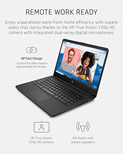 HP 14 Laptop, Intel Celeron N4020, 4 GB RAM, 64 GB Storage, 14-inch Micro-Edge HD Display, Windows 10 Home, Thin & Portable, 4K Graphics, One Year of Microsoft 365 (14-dq0020nr, 2021, Jet Black)