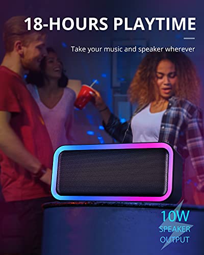 Bluetooth Speaker, Kunodi Bluetooth 5.0 Wireless Portable Speaker with 10W Stereo Sound, Party Speakers with Ambient RGB Light,18-Hour Playtime,IPX5 Waterproof Speakers for Outdoors, Travel（Black