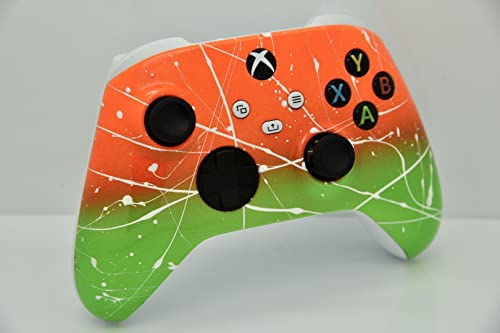 Hand Airbrushed Fade Custom Controller Compatible with Xbox Series X/S & Xbox One (Series X/S Orange & Green White Drip)