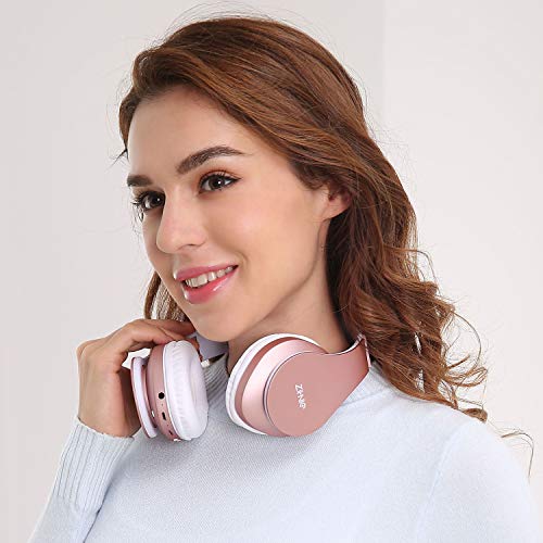 Bluetooth Headphones Over-Ear, Zihnic Foldable Wireless and Wired Stereo Headset Micro SD/TF, FM for Cell Phone,PC,Soft Earmuffs &Light Weight for Prolonged Wearing(Rose Gold)