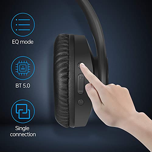 Bluetooth Headphones Wireless, pollini 40H Playtime Foldable Over Ear Headphones with Microphone, Deep Bass Stereo Headset with Soft Memory-Protein Earmuffs for iPhone/Android Cell Phone/PC (Black)