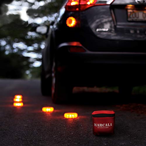 MARCALA LED Road Flares Emergency Lights | 3-Pack Roadside Safety Disc Kit w/ a Whistle | DOT Compliant Emergency Flares for Car w/ Batteries installed & 4 Items | Feel safer on the road!