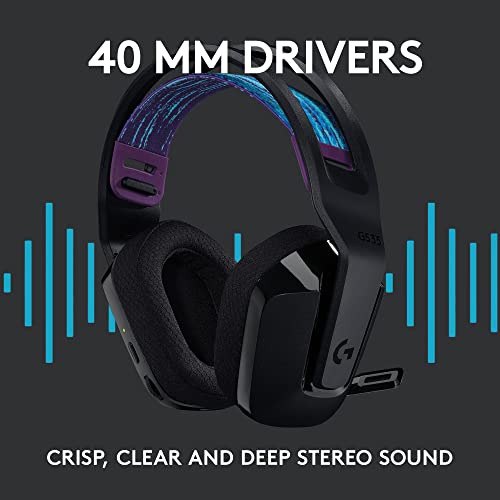 Logitech G535 LIGHTSPEED Wireless Gaming Headset - Lightweight on-ear headphones, flip to mute mic, stereo, compatible with PC, PS4, PS5, USB rechargeable - Black