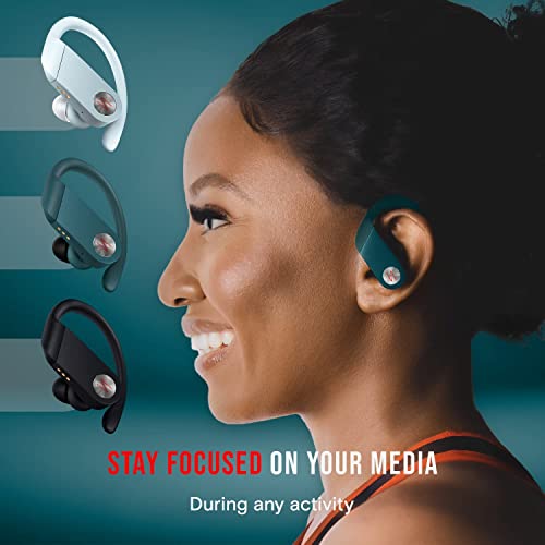 Symphonized Wireless Sports Earbuds - Water Resistant Bluetooth Headphones with Built-in Microphone, Earhooks and LED Charging Display, Blue