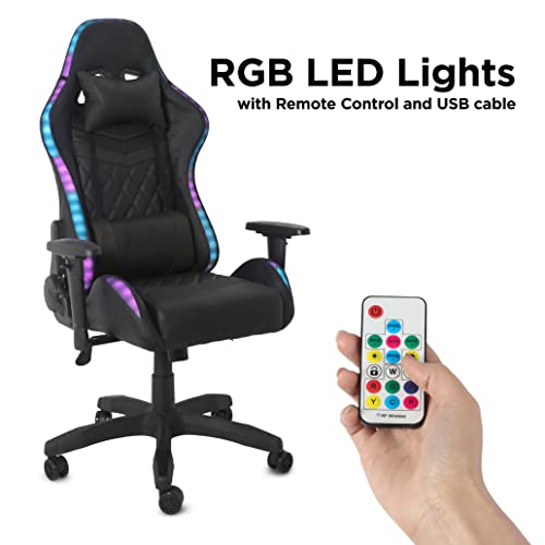 Comfty RGB LED Reclining Black Leather High Back Racing Gaming Pillows & Remote Control Chairs, Multicolor