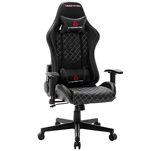 GTMONSTER Racing Style Video Gaming Chair, Reclining Ergonomic Leather Office Computer Game Chair, Swivel Gaming Chairs, (Black)