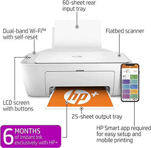 HP DeskJet 2752e Wireless All-in-One Instant Ink Ready Color Inkjet Printer, White - Print Scan Copy - WiFi, Bluetooth, USB Connectivity, Icon LCD Display, 1200 x 1200 dpi, Cbmou External Webcam