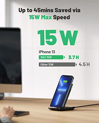 INIU Wireless Charger, 15W Qi-Certified Fast Wireless Charging Stand with Sleep-Friendly Adaptive Light Compatible with iPhone 13 12 Pro XR XS 8 Plus Samsung Galaxy S21 S20 Note 20 10 Google LG etc.