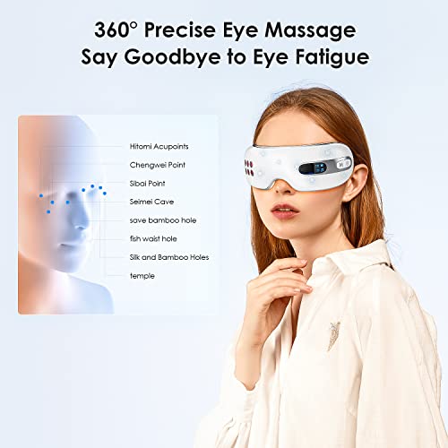 Eye Massager with Cooling and Heat Vibration, Rechargeable Eye Care Device for Relax and Relief Eye Strain, Dry Eye, Eye Bags and Dark Circles, Eye Temple Mask for Improve Sleep (White)