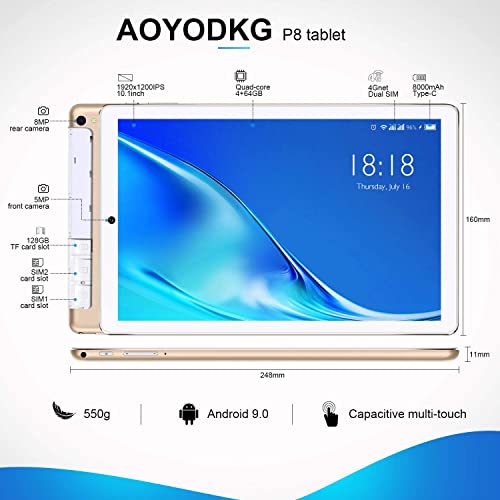 High-Performance Tablet,2 in 1 Tablets 10 inch with Keyboard Mouse, Android 10.0 Quad-Core Processor Tablet, 4GB RAM 64GB ROM 13MP Dual SIM 4G /WiFi, 8000 mAh, FM, GPS, Bluetooth
