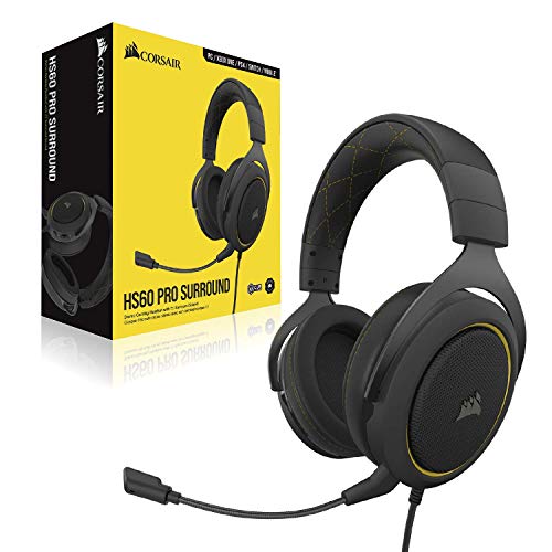 Corsair HS60 Pro – 7.1 Virtual Surround Sound PC Gaming Headset w/USB DAC - Discord Certified – Works with PC, Xbox Series X, Xbox Series S, Xbox One, PS5, PS4, and Nintendo Switch – Yellow