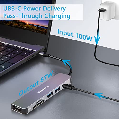 USB C Hub, Cemucel USB C Adapter HDMI, 6 in 1 Docking Station Multiport Adapter (4K HDMI USB3.0 SD/TF Card Reader 100W PD), Compatible with MacBook Pro/Air Adapters, Laptops and Other Type-C Devices