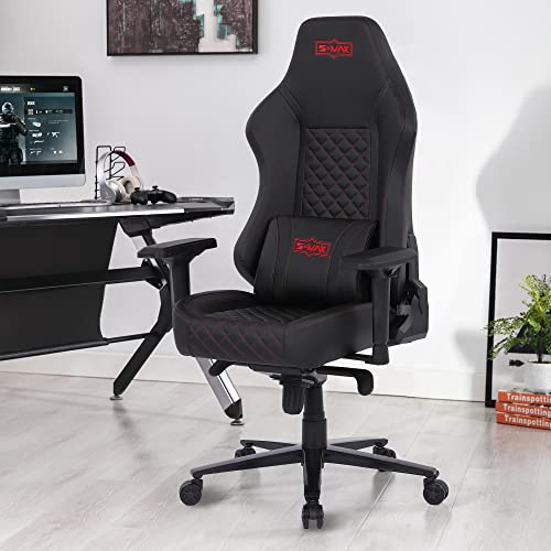 S*MAX Gaming Chair Big and Tall Full Mould Foam De Luxe Version Gamer Chair 4D Adjustable Armrests Premium Carbon Fiber Fabric and PU Leather Headrest Lumbar Support Video Game Chairs for Adults Black