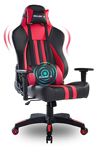 Qulomvs Big and Tall Gaming Chair for Adults 400LBS Heavy Duty Computer Massage Video Game Chair Ergonomic PC Racing Gamer Chair Headrest and Lumbar Support (Red)