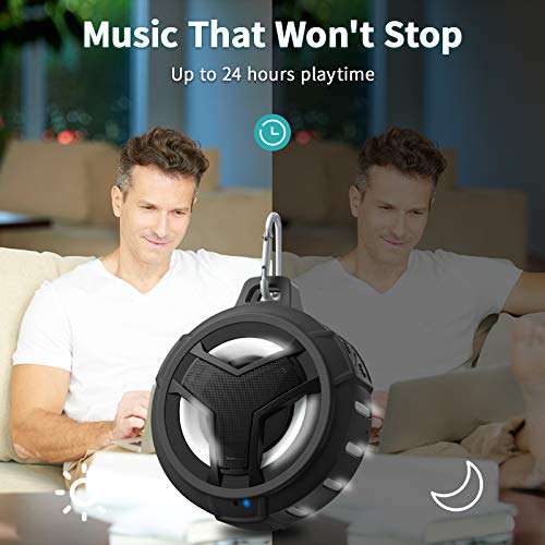 EBODA Bluetooth Shower Speaker, Portable Bluetooth Speakers, IP67 Waterproof Wireless Speaker with LED Light, Floating, 2000mAh, True Wireless Stereo for Kayak, Beach, Gifts for unisex -Black