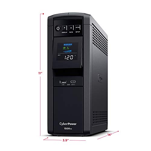 CyberPower CP1500PFCLCD PFC Sinewave UPS System, 1500VA/1000W, 12 Outlets, AVR, Mini Tower