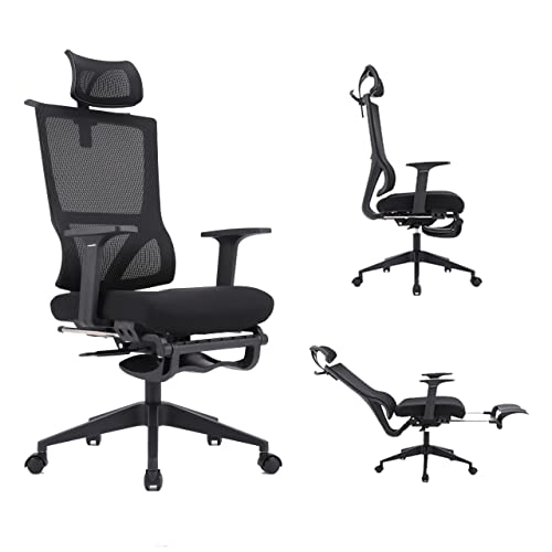 Ergonomic Office Chair, Computer Desk Chair with Adjustable Headrest, Lumbar Support and footrest, Tilt Function and Blade Wheels Mesh, Computer Chair, Gaming Chairs, Executive Swivel Chair