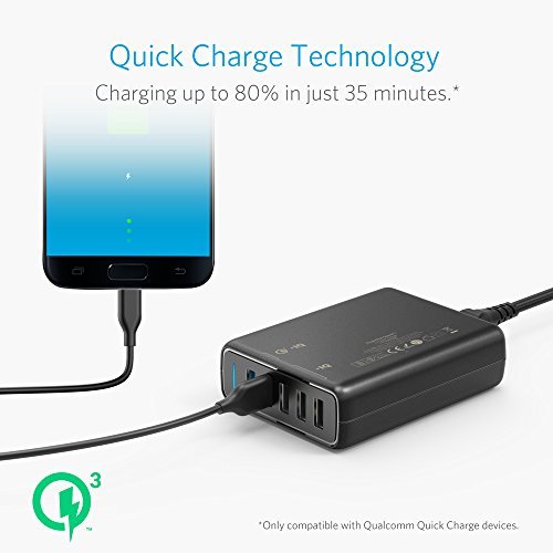 Anker Quick Charge 3.0 63W 5-Port USB Wall Charger, PowerPort Speed 5 for Galaxy S10/S9/S8/S7/S6/Edge/+, Note 8/7 and PowerIQ for iPhone XS/Max/XR/X/8/7/6s/Plus, iPad, LG, Nexus, HTC and More