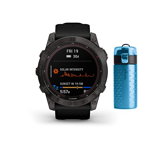 Garmin Fenix 7X Sapphire Solar GPS Smartwatch (Carbon Gray) Bundle with Primula Hamilton 12-Ounce Double Wall Stainless Steel Tumbler Bundle (2 Items)