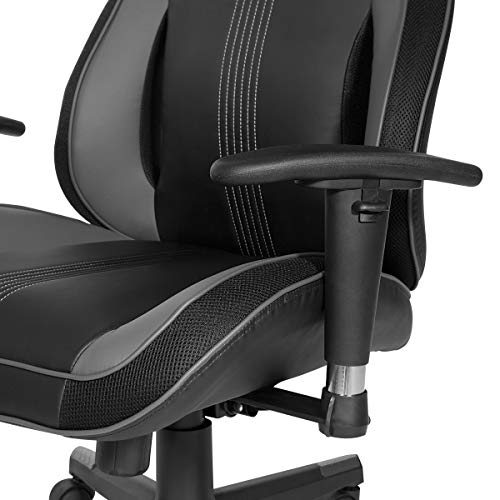 OSP Home Furnishings BOA II Ergonomic Adjustable High Back Gaming Chair with Thick Padded Coil Spring Seat, Built-in Lumbar Support and Headrest, Black with Grey Accents