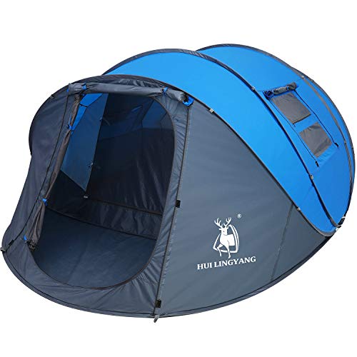 HUI LINGYANG 6 Person Easy Pop Up Tent,12.5’X8.5’X53.5'',Automatic Setup,Waterproof, Double Layer,Instant Family Tents for Camping,Hiking & Traveling,Blue