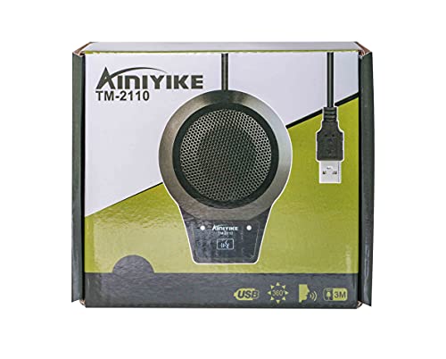 AInIYIKE TM-2110 Conference USB Microphone for Computer Desktop and Laptop with 360° / 20' Long Pick Up Range Compatible with Windows and Mac for Dictation, Recording, YouTube, Conference Call, Skype