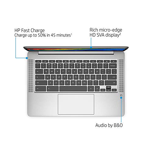 2020 HP Chromebook 14" HD Laptop Computer, Intel Quad-core Pentium Silver N5000 Processor, 4GB RAM, 64GB eMMC, B&O Audio, HD Webcam, Long Battery Life, USB-C, Chrome OS, Grey, 128GB SnowBell USB Card