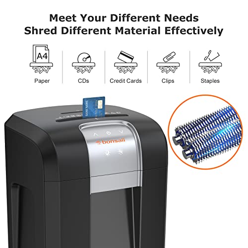 bonsaii 20 Sheet Office Paper Shredder, 120-Minute Cross-Cut Heavy Duty Shredders Also Shreds CD/Credit Card, Commercial Shredder with 8-Gal Pullout Basket, Jam Proof & 4 Casters, Black (3S30 Upgrade)