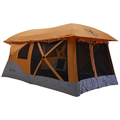 Gazelle Tents™, T4 Plus Hub Tent, Easy 90 Second Set-Up, Waterproof, UV Resistant, Convertible Screen Room, Removable Floor, Ample Storage Options, 4-8 Person, Sunset Orange, 78" x 94" x 165", GT450SS