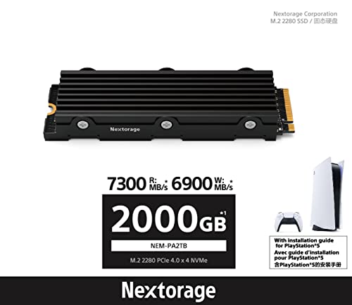 Nextorage Internal SSD 2TB for PS5 and PC Memory Expansion M.2 2280 with Heatsink PCIe Gen4.0 NVMe NEM-PA2TB/N SYM Maximum Transfer Rate Read: 7300MB/s, Write: 6900MB/s