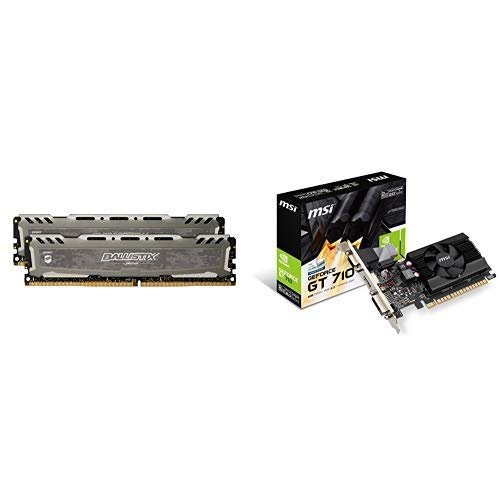 Crucial Ballistix Sport LT 3200 MHz DDR4 DRAM Desktop Gaming Memory Kit 16GB (8GBx2) CL16 BLS2K8G4D32AESBK and GAMING GeForce 4.5 Single Fan Low Profile Graphics Card (GT 710 2GD3 LP)