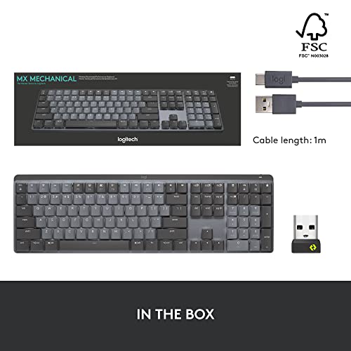 Logitech MX Mechanical Wireless Illuminated Performance Keyboard, Linear Switches, Backlit Keys, Bluetooth, USB-C, macOS, Windows, Linux, iOS, Android, Metal