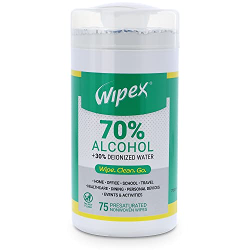 Wipex 70% Isopropyl Alcohol Wipes - 75 ct Large IPA Wipes in Sealed Canister to clean Electronics, Sensitive Equipment, Office and Household Items - Screens, Electronic Equipment, Glasses, Screens - Bulk Isopropyl Wipes (3 pk, 225 Wipes)