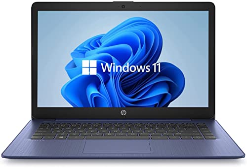 Newest HP 14" HD Laptop, Windows 11, Intel Celeron Dual-Core Processor Up to 2.60GHz, 4GB RAM, 64GB SSD, Webcam, Dale Pink(Renewed) (Dale Blue)